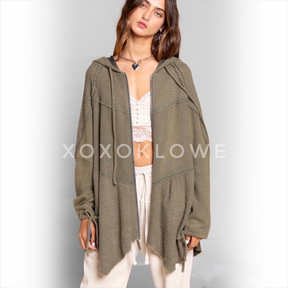 POL Tops S Left Pol Olive Green Zip Up Hoodie Long Line